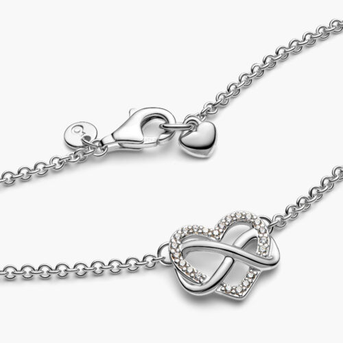 Dây chuyền Pandora 392666C01 chính hãng | Sparkling Infinity Heart Collier Necklace | Laimut | Ảnh 3D