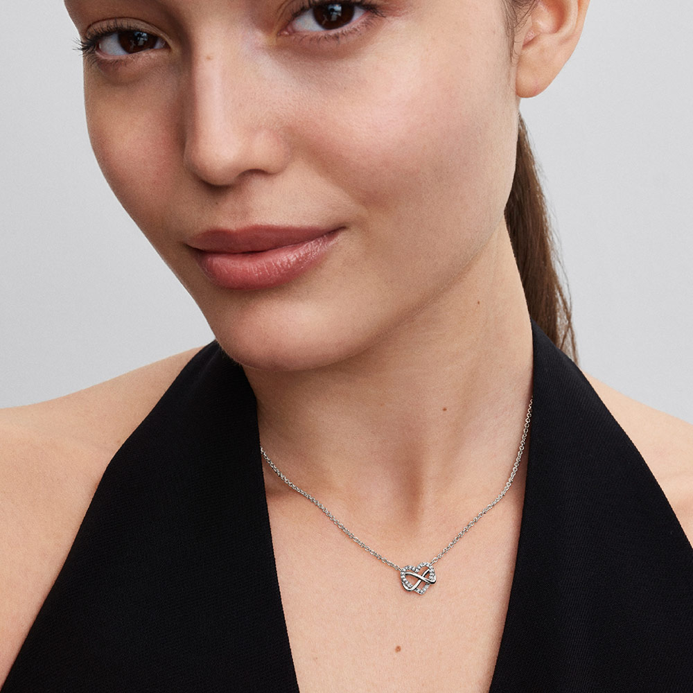 Dây chuyền Pandora 392666C01 chính hãng | Sparkling Infinity Heart Collier Necklace | Laimut | Ảnh mẫu đeo