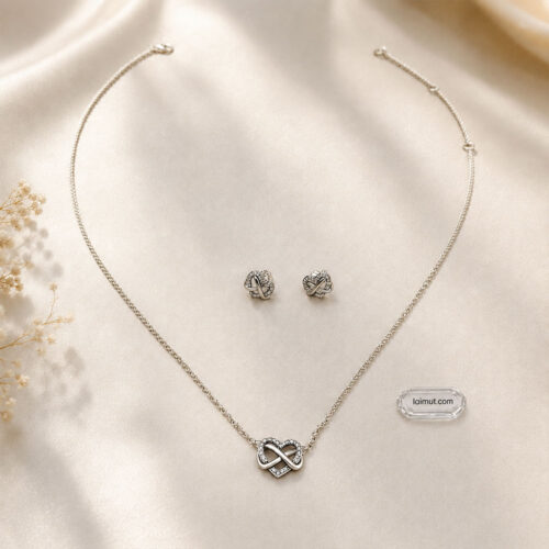 Dây chuyền Pandora 392666C01 chính hãng | Sparkling Infinity Heart Collier Necklace | Laimut | Ảnh chụp thực tế