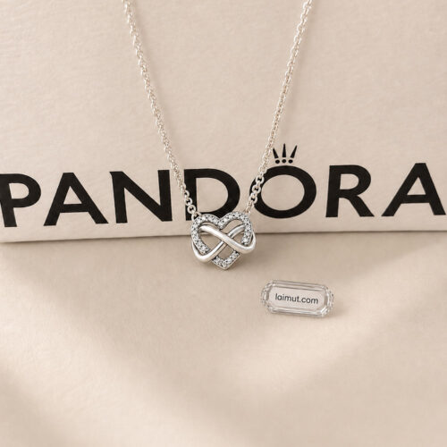 Dây chuyền Pandora 392666C01 chính hãng | Sparkling Infinity Heart Collier Necklace | Laimut | Ảnh chụp thực tế