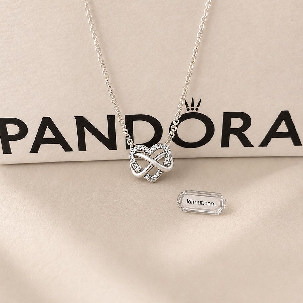 Dây chuyền Pandora 392666C01 chính hãng | Sparkling Infinity Heart Collier Necklace | Laimut | Ảnh chụp thực tế