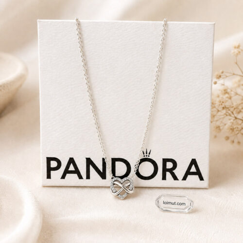 Dây chuyền Pandora 392666C01 chính hãng | Sparkling Infinity Heart Collier Necklace | Laimut | Ảnh chụp thực tế
