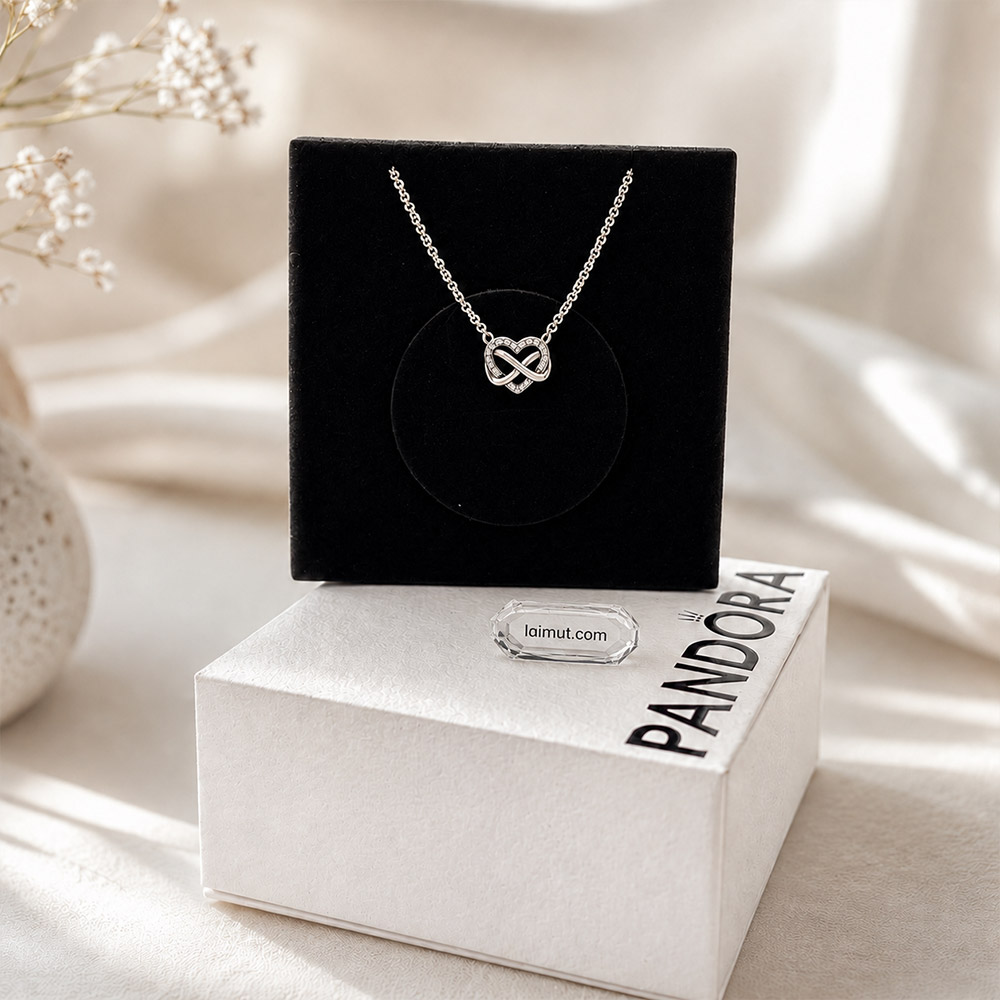 Dây chuyền Pandora 392666C01 chính hãng | Sparkling Infinity Heart Collier Necklace | Laimut | Ảnh chụp thực tế