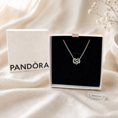 Dây chuyền Pandora 392666C01 chính hãng | Sparkling Infinity Heart Collier Necklace | Laimut | Ảnh chụp thực tế