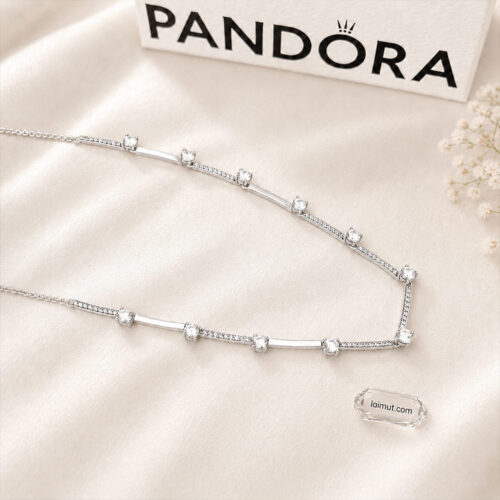 Dây chuyền Pandora 390059C01 chính hãng | Sparkling Pavé Collier Bars Necklace | Laimut | Ảnh chụp thực tế