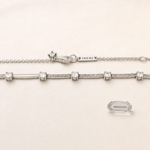 Dây chuyền Pandora 390059C01 chính hãng | Sparkling Pavé Collier Bars Necklace | Laimut | Ảnh chụp thực tế