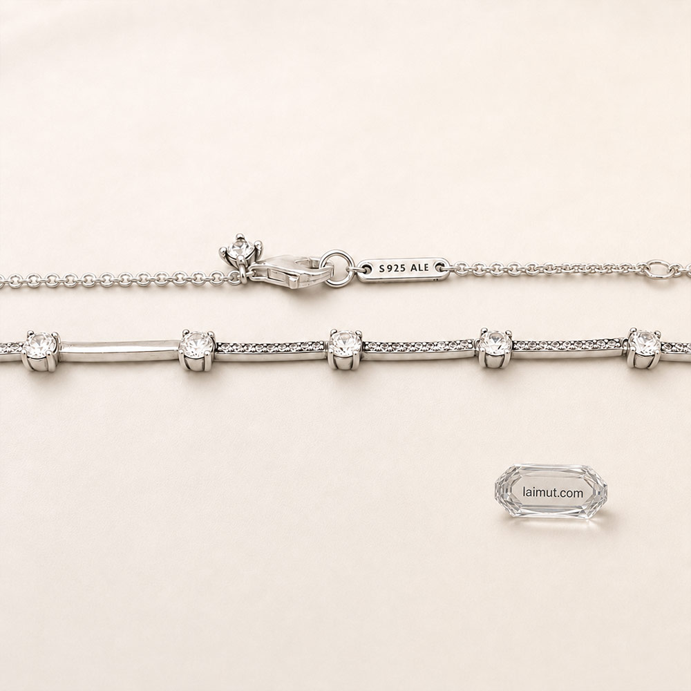 Dây chuyền Pandora 390059C01 chính hãng | Sparkling Pavé Collier Bars Necklace | Laimut | Ảnh chụp thực tế