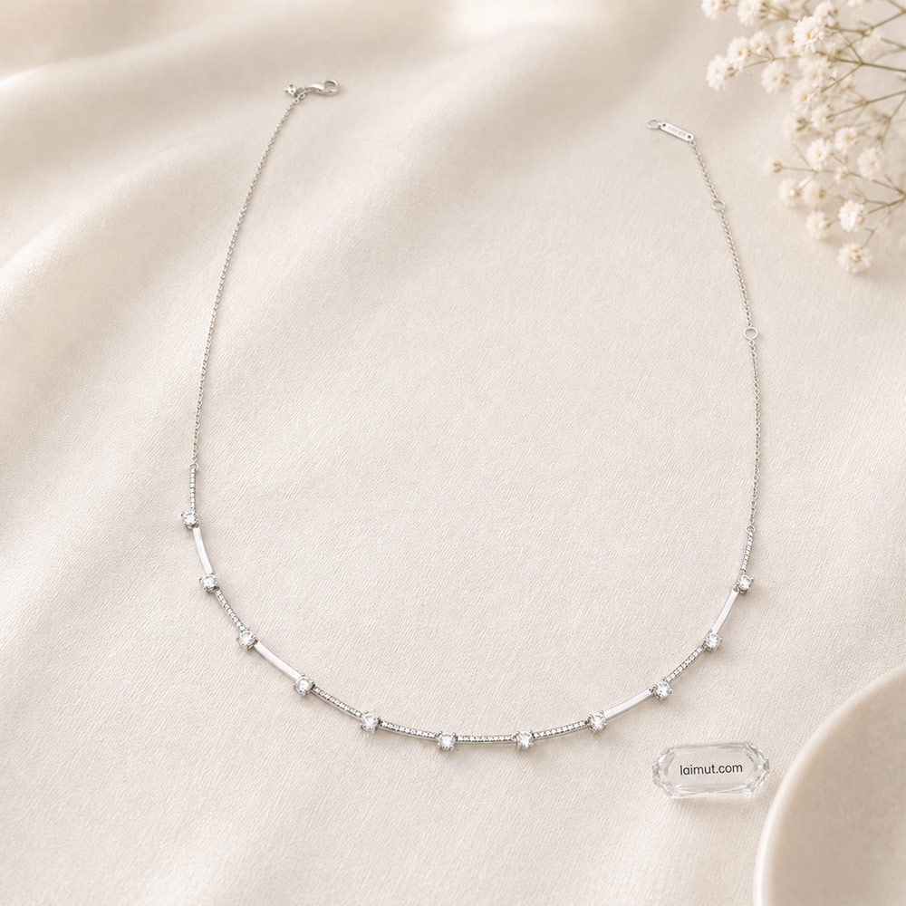 Dây chuyền Pandora 390059C01 chính hãng | Sparkling Pavé Collier Bars Necklace | Laimut | Ảnh chụp thực tế