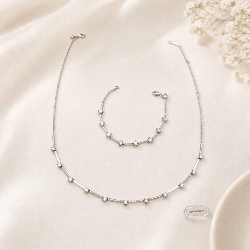 Dây chuyền Pandora 390059C01 chính hãng | Sparkling Pavé Collier Bars Necklace | Laimut | Ảnh chụp thực tế