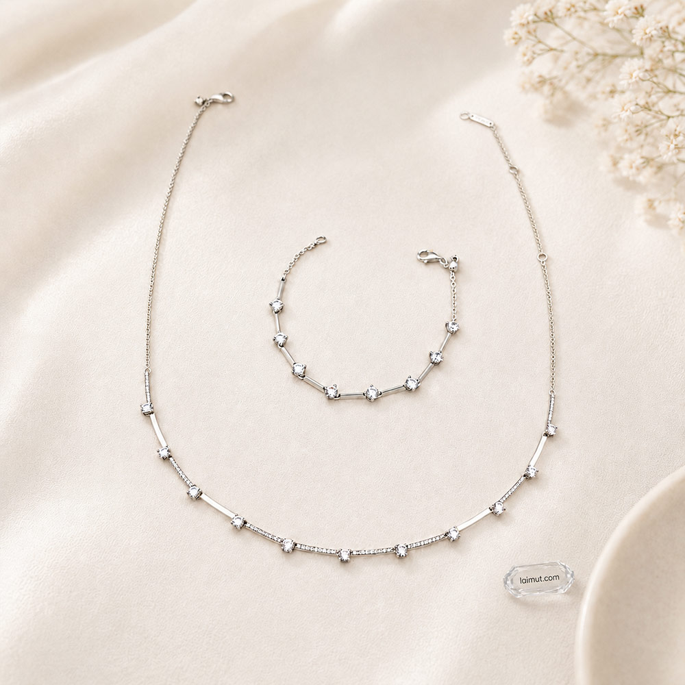 Dây chuyền Pandora 390059C01 chính hãng | Sparkling Pavé Collier Bars Necklace | Laimut | Ảnh chụp thực tế