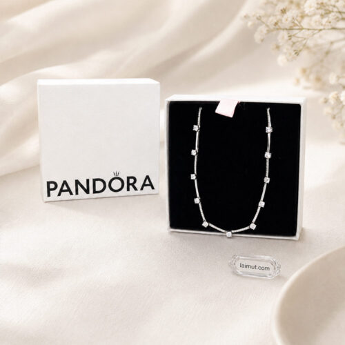 Dây chuyền Pandora 390059C01 chính hãng | Sparkling Pavé Collier Bars Necklace | Laimut | Ảnh chụp thực tế