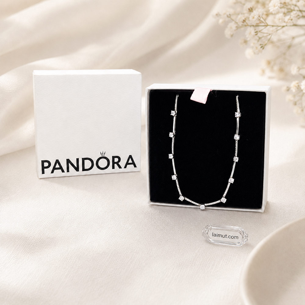 Dây chuyền Pandora 390059C01 chính hãng | Sparkling Pavé Collier Bars Necklace | Laimut | Ảnh chụp thực tế