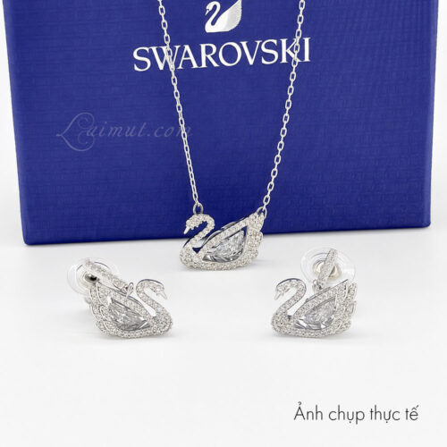 Dây chuyền Swarovski 5514421 chính hãng | Dancing Swan Necklace | Ảnh chụp thực tế | Cùng bông tai