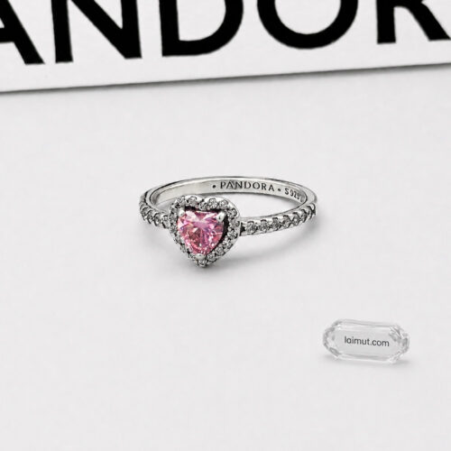Nhẫn Pandora 198421C03 chính hãng | Elevated Pink Heart Ring | Laimut | Ảnh chụp thực tế