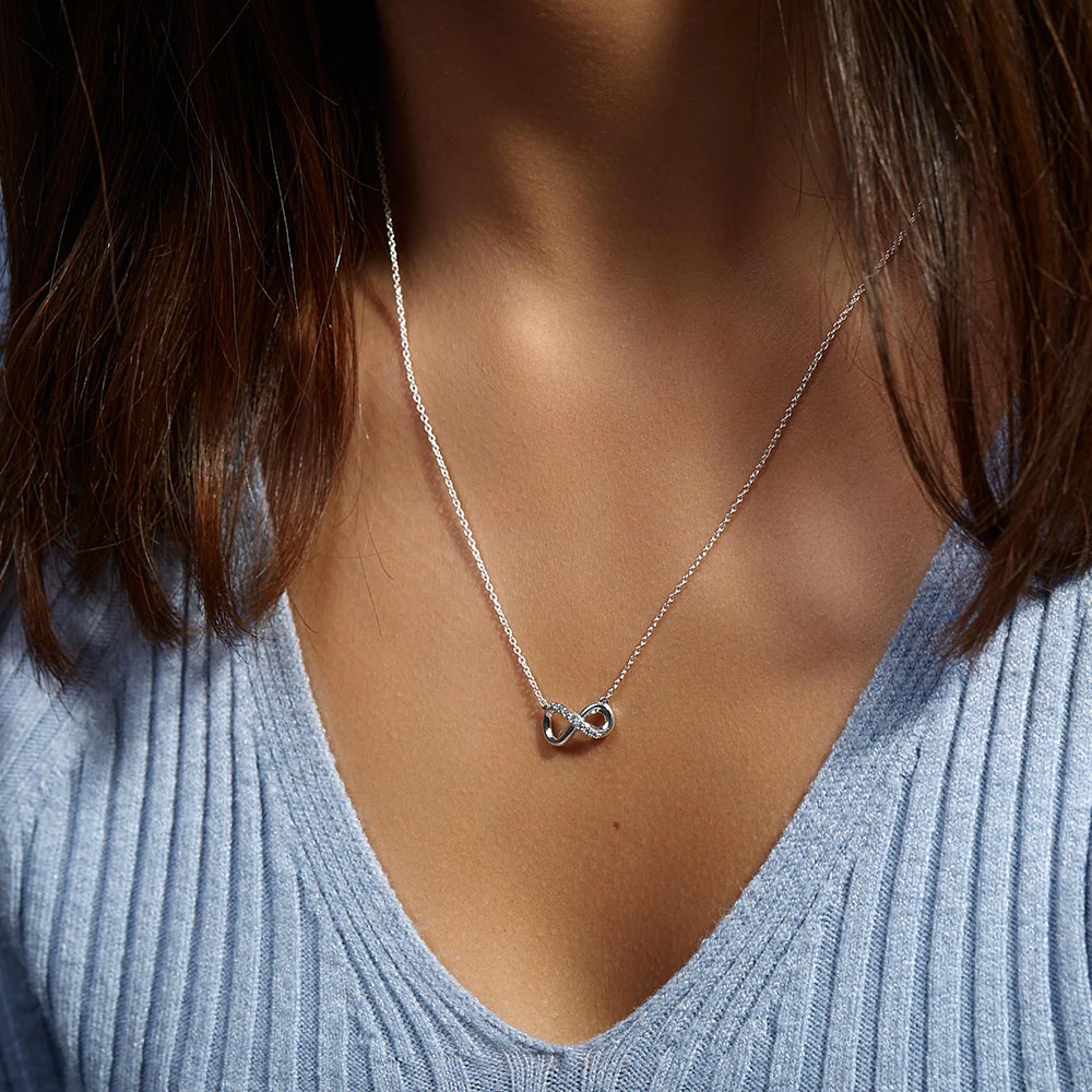 Dây chuyền Pandora 398821C01 chính hãng | Sparkling Infinity Collier Necklace | Laimut | Ảnh mẫu đeo