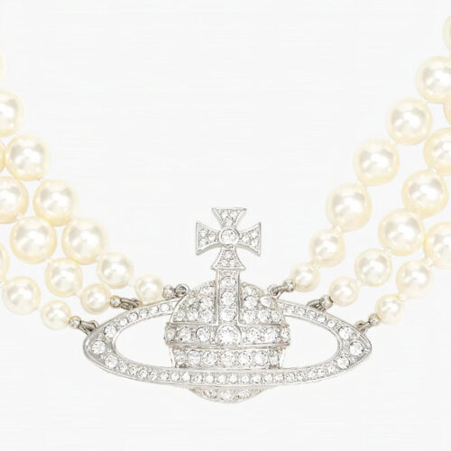 Vòng cổ Vivienne Westwood Three Row Pearl Bas Relief Choker 8050889140177, 8050568223375