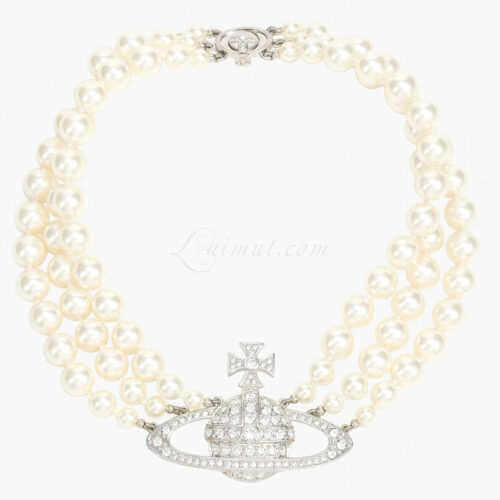 Vòng cổ Vivienne Westwood Three Row Pearl Bas Relief Choker 8050889140177