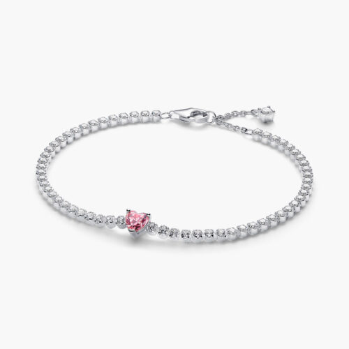 Vòng tay Pandora 590041C03 chính hãng | Pink Sparkling Heart Tennis Bracelet | Laimut