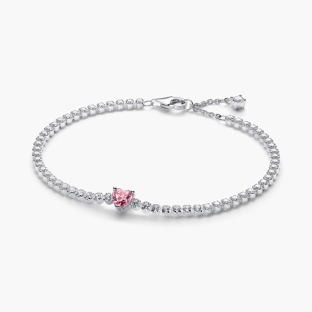 Vòng tay Pandora 590041C03 chính hãng | Pink Sparkling Heart Tennis Bracelet | Laimut