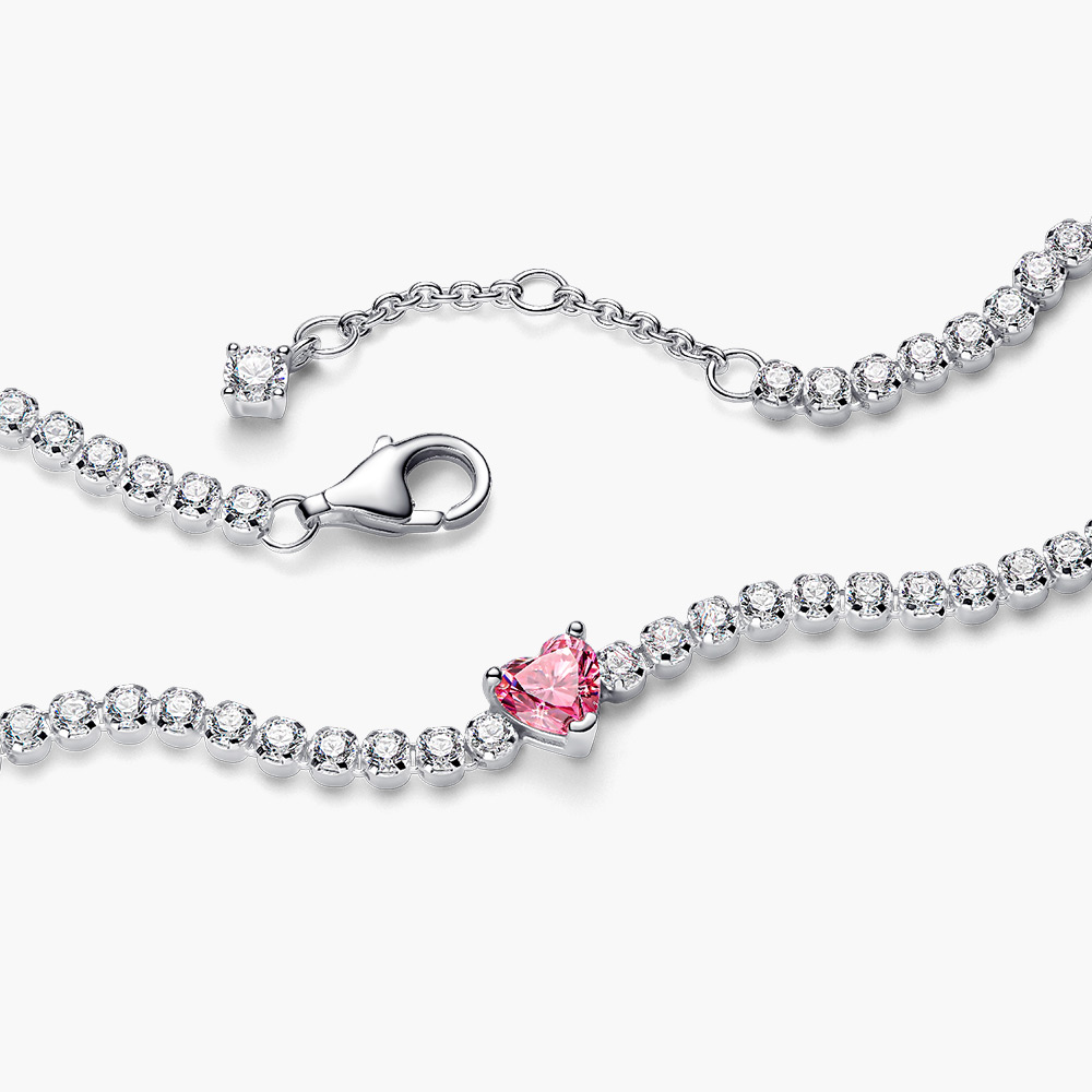 Vòng tay Pandora 590041C03 chính hãng | Pink Sparkling Heart Tennis Bracelet | Laimut | Ảnh 3D