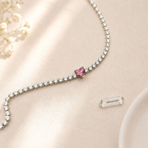 Vòng tay Pandora 590041C03 chính hãng | Pink Sparkling Heart Tennis Bracelet | Laimut | Ảnh chụp thực tế
