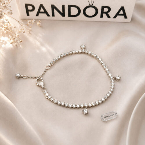 Vòng tay Pandora 592401C01 chính hãng | Sparkling Drops Tennis Bracelet | Laimut | Ảnh mẫu đeo | Ảnh chụp thực tế