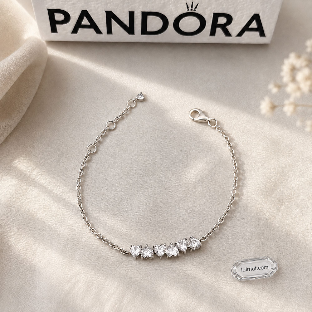 Lắc tay Pandora 591162C01 chính hãng | Sparkling Endless Hearts Chain Bracelet | Laimut | Ảnh mẫu đeo | Ảnh chụp thực tế